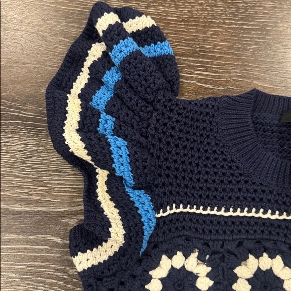 NWT Rails Penelope Crochet Top Sweater Blue Navy  
Striped Size S Flutter Sleeve - Picture 12 of 13